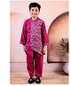 Junitos Boys Pure Cotton Full Sleeves   Floral Printed Kurta Pyjama Set - Pink