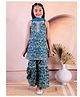 Junitos Pure Cotton Sleeveless Floral Printed Kurta Sharara With Dupatta-Turquoise