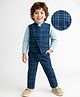 Babyhug Woven Full Sleeves Checkered 3 Piece Party Suit - Light Blue