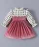 Kookie Kids Full Sleeves Frock with Polka Dots Print & Frill Detailing- Pink