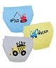 Plan B Cotton Pack Of 3 Vehicle  Printed Briefs - Pool Blue Lemon Yellow & Grey
