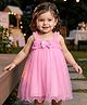 Babyhug Woven Sleeveless A Line Dress With Corsage & Bow Detailing - Pink