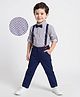 Mark & Mia Full Sleeves Printed Shirt & Trouser Set with Bow & Suspender  - Navy Blue