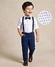 Mark & Mia Full Sleeves Printed Shirt & Trouser Set with Bow & Suspender - Navy Blue & White