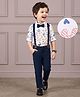 Mark & Mia Full Sleeves Alphabet Printed Shirt & Trouser Set with Bow & Suspender - Navy Blue