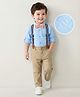 Mark & Mia Full Sleeves Shirt & Trousers Set With Suspender & Bow Detailing - Light Blue & Tan