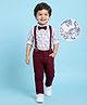 Mark & Mia Full Sleeves Floral Printed Shirt & Trouser Set with Bow & Suspender - White & Maroon