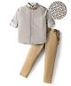 Mark & Mia Cotton Woven Full Sleeves Abstract Printed Party Shirt & Pant Set with Suspender & Bow - Beige