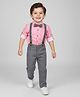 Mark & Mia Full Sleeves Printed Shirt & Trouser Set with Bow & Suspender -  Pink & Grey