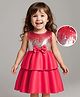 Babyhug Woven Sleeveless Party Dress With Reversible Sequins & Bow Applique - Red