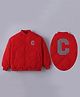 Kookie Kids Full Sleeves Front Open Bomber Jacket   with Front & Back Text Patch - Red