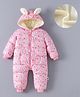 Kookie Kids Full Sleeves Hooded Winter Wear Romper With Bunny Print & Ear Applique - Pink
