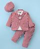 Robo Fry Lycra Knit T-Shirt Trouser Set with Full Sleeves Striped Blazer   Attached Bow & Hat - Maroon & White