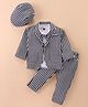Robo Fry Lycra Knit T-Shirt Trouser Set with Full Sleeves Striped Blazer   Attached Bow & Hat - Black & White