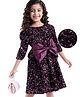 Hola Bonita Full  Sleeves Velvet Sequined Party Frock with Bow Applique - Pink