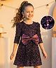 Hola Bonita Full  Sleeves Velvet Sequined Party Frock with Bow Applique - Pink