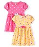 Babyhug Single Jersey Knit Half Sleeves Frocks With Bow Applique & Floral Print Pack Of 2 - Pink & Yellow