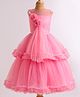 Bluebell Woven Sleeveless Layered Gown with Floral Corsage - Pink