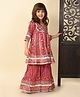 Superminis Three Fourth Sleeves Floral Printed With Gota Lace Detailed Kurti Sharara Set - Pink
