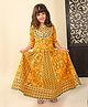 Superminis Three Fourth Sleeves Gota Lace Detailed Floral Printed Ethnic Lehenga Choli Set - Yellow