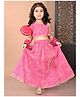 Superminis One Shoulder Lace Embellished & Leheriya Printed Coordinating Lehenga Choli With Dupatta Set - Magenta