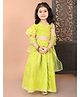 Superminis One Shoulder Lace Embellished & Leheriya Printed Coordinating Lehenga Choli With Dupatta Set - Green