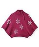 Babyhug Knitted  Full Sleeves & High Neck Poncho with Snow Flakes Design - Wine