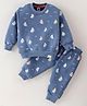 Teddy Fleece Knit Full Sleeves Winter Wear T-Shirt & Lounge Pant Set Boat Print - Blue