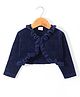 Babyhug Knitted Full Sleeves Shimmered Shrug with Frill Detailing - Navy Blue
