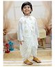 BownBee Full Sleeves Floral Foil Printed Kurta Dhoti With Jacket Set - White