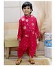 BownBee Full Sleeves Floral Foil Printed Kurta Dhoti With Jacket Set - Maroon