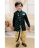 BownBee Full Sleeves Dots Detailed Sherwani & Dhoti Set - Green
