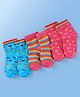 Doodle Poodle Cotton Knit Ankle Length Heart & Strips Design Socks Pack of 3 -Dark Pink & Light Blue