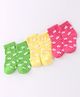Doodle Poodle Cotton Knit Ankle Length Floral Design Socks Pack of 3 - Green Yellow & Pink