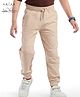 Arias Cotton Knit Stretch Looper Full Length Solid Jogger with Quilted Knee Patch - Beige