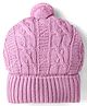 Babyhug Knit Woollen Cable Knit Design Cap With Pom Pom Applique Pink - Diameter 11.5 cm