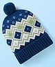 Babyhug Knit Woollen Cap With Pom Pom Applique & Argyle Design - Navy Blue