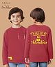 Arias Cotton Knit Full Sleeves T-Shirt With Text Print & Front Pocket - Dark Red