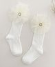 Flaunt Chic Cotton Pearl Embellished & Floral Detailed Summer Socks  - White