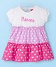 Babyhug Single Jersey Knit Half Sleeves Frock with Polka Dots & Text Print - Pink & White