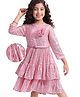 Hola Bonita Three Fourth Sleeves Knee Length Tiered Sequined Party Dress with Floral Applique  - Pink