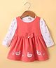 ToffyHouse Cotton Woven Frock & Full Sleeves Inner Tee With Floral Print Duck Embroidery & Bow Applique - Red