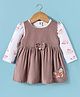ToffyHouse 100% Cotton Knit Woven Full Sleeves Bear Printed T-Shirt & Frock with Patch & Bow Applique - Brown