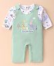 ToffyHouse Cotton Knit Full Sleeves Dungaree Style Romper with Animal Print - Green