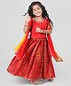 Babyhug Brocade Woven Half Sleeves Floral Embroidered  Choli Lehenga Set with Dupatta Mirror Work & Lace Detailing - Red