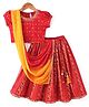 Babyhug Brocade Woven Half Sleeves Floral Embroidered  Choli Lehenga Set with Dupatta Mirror Work & Lace Detailing - Red