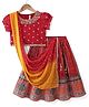 Babyhug Woven Half Puff Sleeves Zari & Sequin Embroidered Choli Lehenga & Dupatta Set With Tassel Detailing - Red