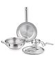 Bergner BE Bergner Essentials TriPly 4 Pcs Cookware Set, Kadai 22cm/2 L, Fry Pan 22cm/1.1 L, Tadka Pan 10cm, 1 Stainless Steel Lid Suitable for Kadai & frypan, Cool Touch Comfort Grip Handle, Silver