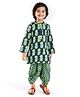 Babyhug Cotton Woven Full Sleeves Kurta Pyjama Set with Floral Print - Navy Blue &  Green