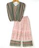 Rassha Sleeveless Abstract Printed Top With Coordinating Plazzo Set - Olive Green & Pink